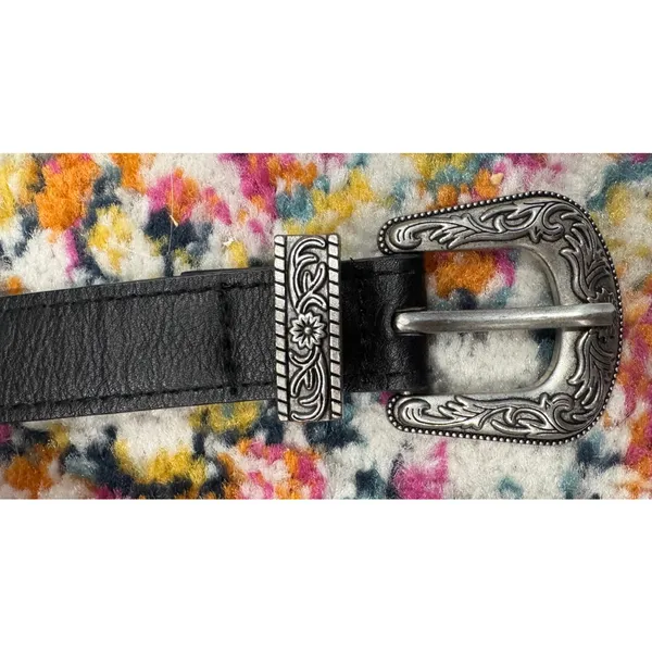 Leather Belt Silver Western Buckle Rodeo Cowgirl Boho Bohemian 35" - Image 2