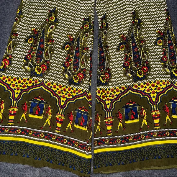 Earthbound Boho Paisley Palazzo Pants Wide Leg Flowy Festival Large Mughal Motif - Image 7