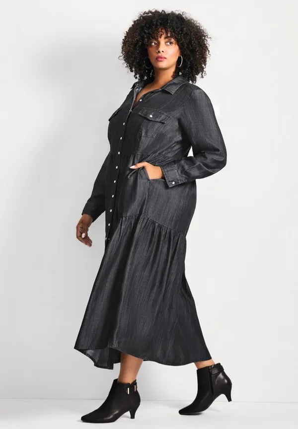 Avenue Women's Plus Size Denim Tiered Shirtdress New 16 - Image 2