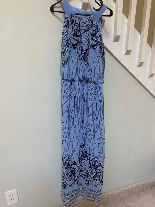 Robbie Bee Periwinkle Blue Floral Halter Maxi Dress - Image 5