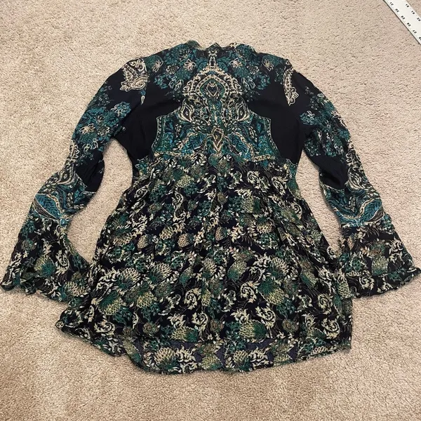 Free People XS Lady Luck floral paisley bell sleeve tunic dress TLS1 3479 - Image 9