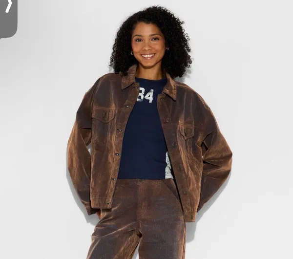 Wild Fable Brown Flocked Denim Trucker Jacket Size Medium - Image 2