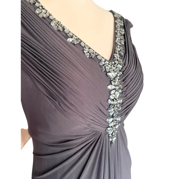 Alex Evenings Woman‎ Gray Embellished Ruched Gown Dress 14W Formal Wedding Guest - Image 2