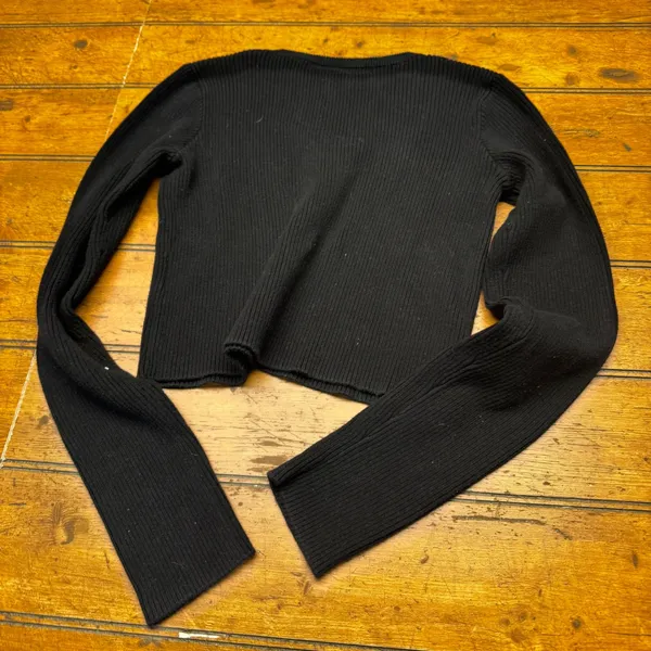 Brandy Melville Black Ribbed Henley Long Sleeve Cropped Top‎ Zelly Shirt Womens - Image 3