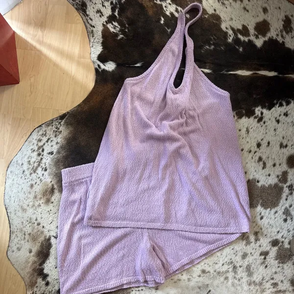 FREE PEOPLE BEACH Phia sweater set Blush Lilac Matching‎ Open Back Halter Size L - Image 3