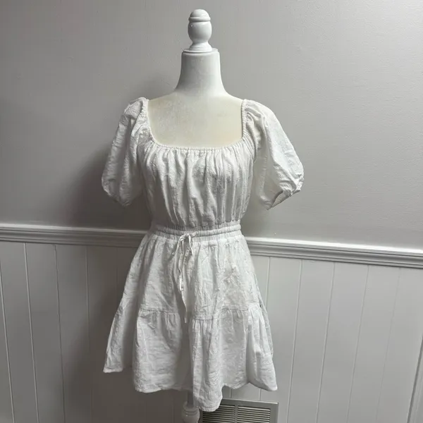Lulus Sunny Day Feeling Tiered Puff Short Sleeve Mini Dress White Small NEW - Image 15