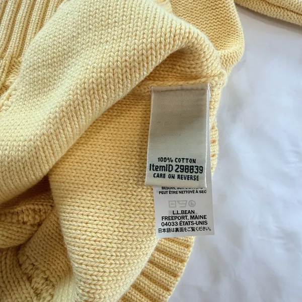 LL Bean Yellow Double L Mixed Cable Cotton Crew Neck Pullover Sweater Size LARGE - Image 9