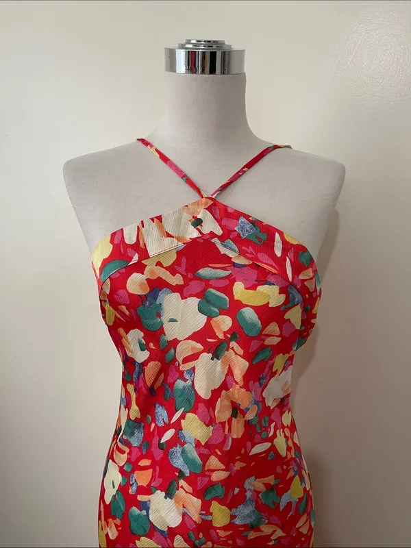 BCBGeneration Red Floral Cross-Strap halter Maxi Dress - Image 2
