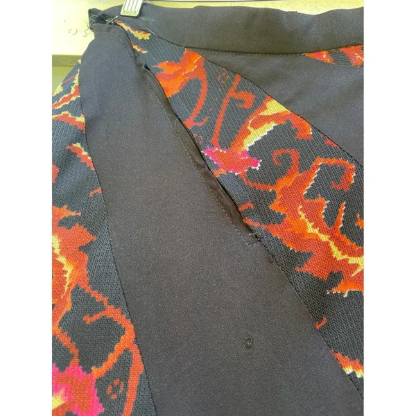 Vintage Boho Patchwork Ikat Maxi Skirt Black Orange Pink A-Line Long‎ Skirt - Image 2