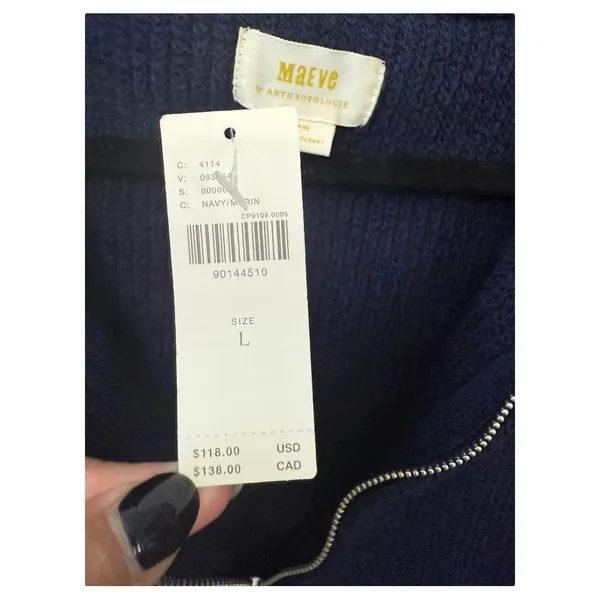 Maeve by Anthropologie Size Large Navy Blue Quarter-Zip Sweater Tee NWT - Image 11