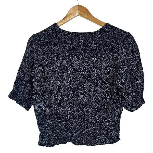 Abercrombie & Fitch Smocked Waist Polka Dot Puff Sleeve Blouse Navy Blue Size M - Image 4