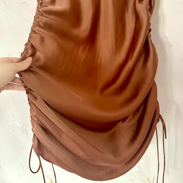 Aritzia Wilfred Only Ruched Slip Dress in Terrazzo Brown - Image 6