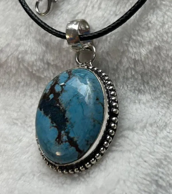 Turquoise Natural Gemstone 925 Silver Plated Gemstone Pendant Necklace - Image 4