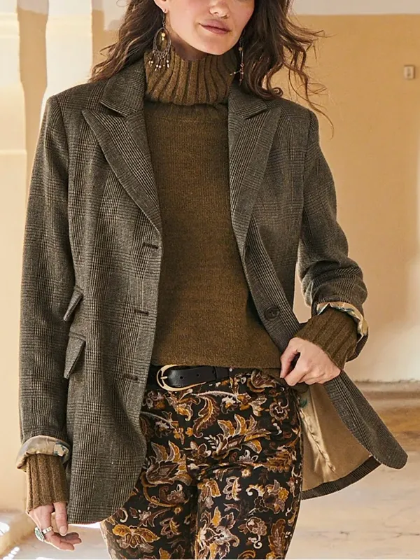 Peruvian Connection Marlowe Wool Blend Plaid Blazer Jacket Brown Size 6 - Image 5