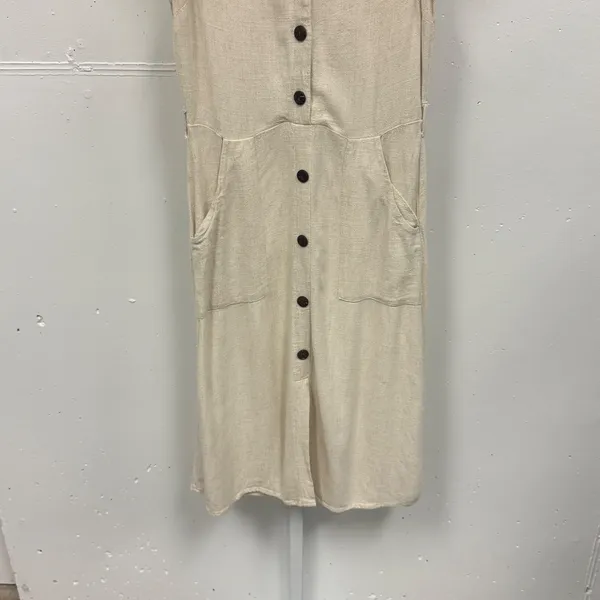 Monteau Los Angeles Linen Blend Ruffle Sleeve Button Front Midi Dress Beige Lg - Image 4
