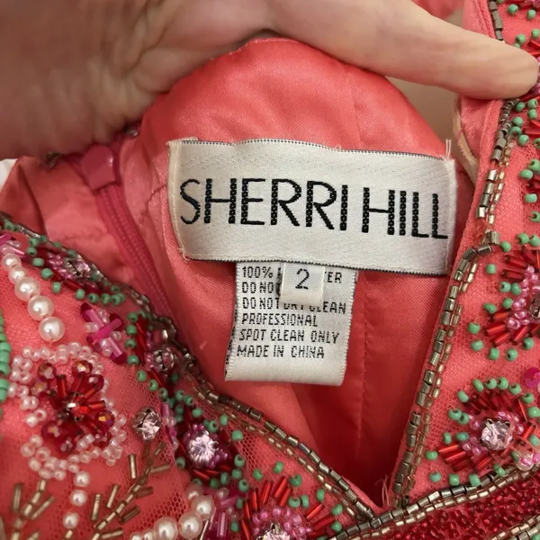 Sherri Hill 50474 A Line Maxi Formal Dress Red Pink Tulle 2 Beaded Homecoming - Image 7