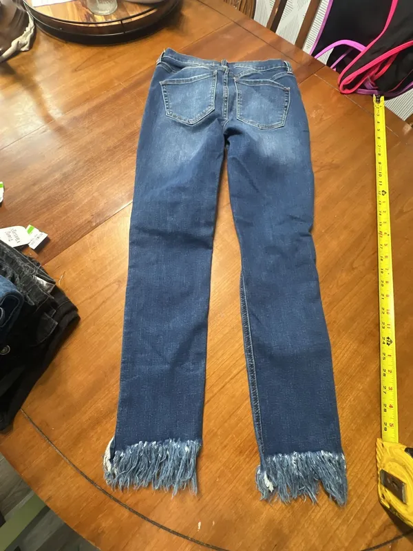Free People Mid-Rise Distressed Frayed Fringe Hem Skinny Jeans, Size 26 - Image 3