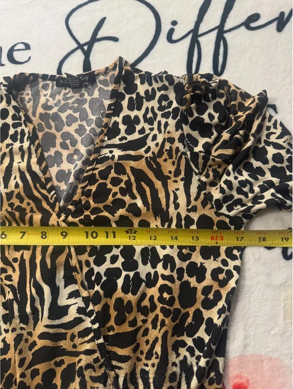 Modern animal-print bodysuit with a wrap neckline by "a... love story," size S - Image 5
