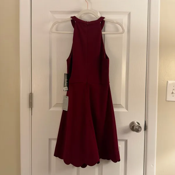 Lulus Mamacita Burgundy Halter Skater Dress Small - Image 4