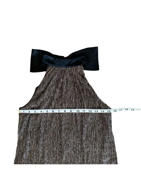 Laundry by Shelli Segal Metalli Gold Shimmer & Black Satin Bow Halter Mini DSz 6 - Image 13