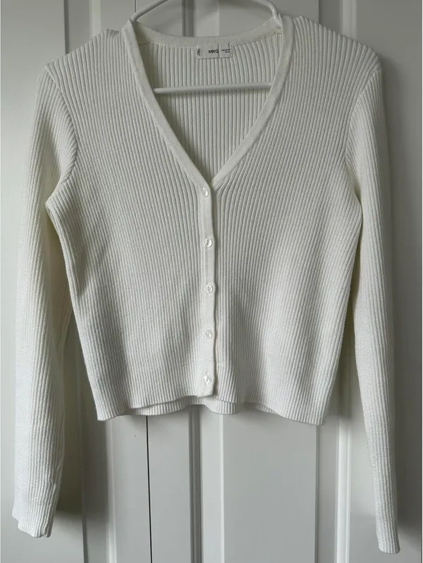 Mango Cotton Blend Button Knit Cardigan Mili Off White Size Medium - Image 2