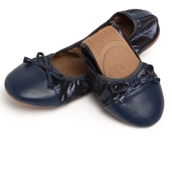 Talaria Foldable Ballet Flats Navy Branded Pouch Travel Wedding Shoes Sparkle 8 - Image 2