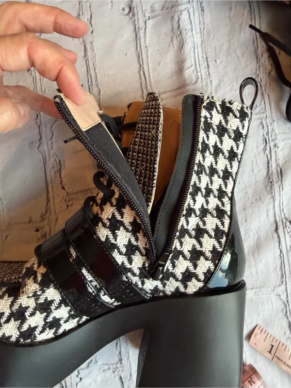 Betsey Johnson Y2K Chunky Platform Boot Houndstooth Black White Buckle Bratz 6.5 - Image 14