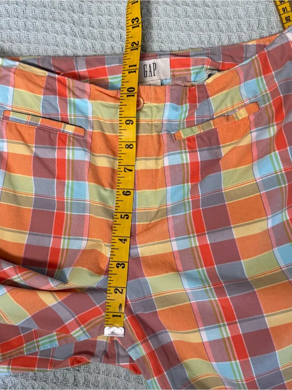 Vintage Y2K Gap Plaid Pants Womens 8 Pastel Orange Yellow Blue Retro 100% Cotton - Image 6