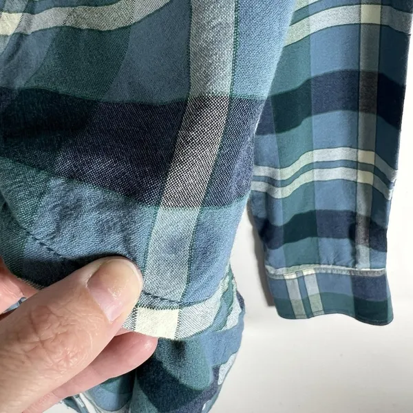 Free‎ People Loveland Plaid Button Down Shirt Blue Rayon Cotton Tunic Sz XS Boho - Image 4