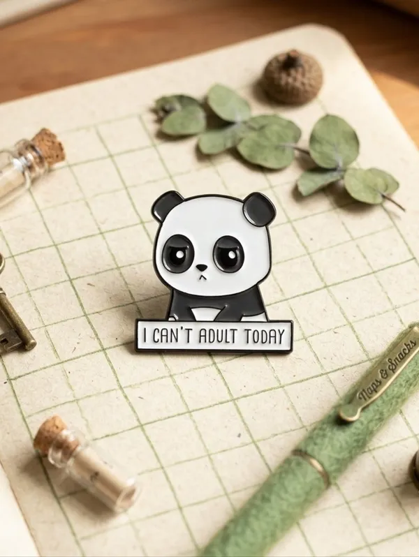 Panda I Can’t‎ Adult Today Brooch Pin Enamel Black/White - Image 2