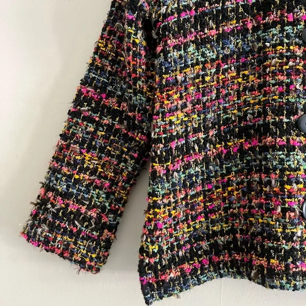 Chicos Tweed Jacket Colorful Textured Woven Blazer Preppy Chic S - Image 4