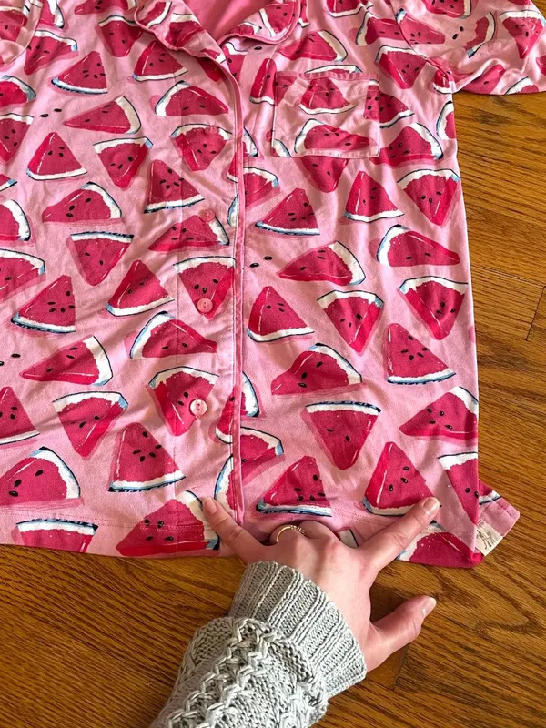 MUNKI MUNKI Pink White Blue Watermelon Fruit Print Short Sleeve Pajama SHIRT PJs - Image 16