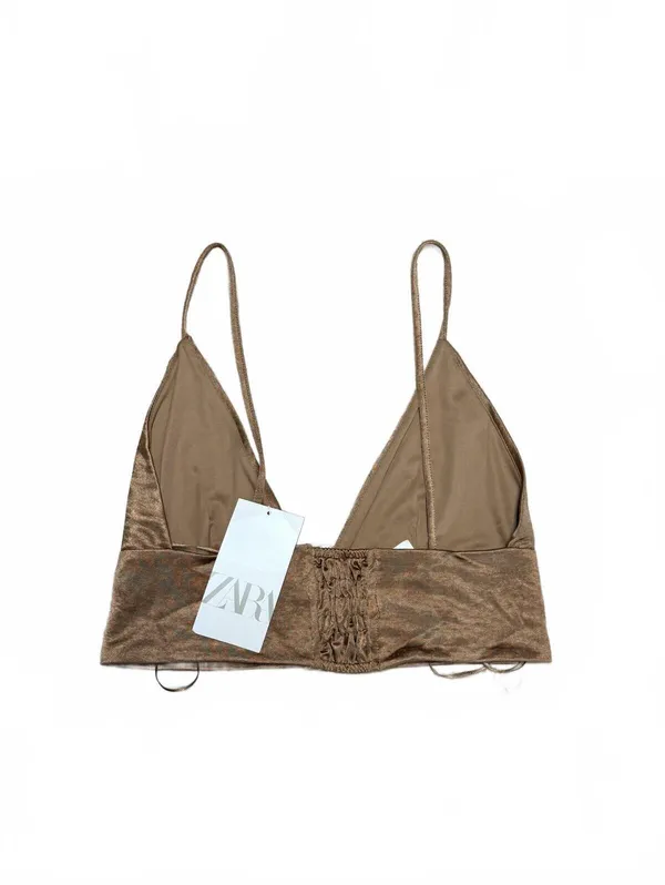 Zara NWT Brown Velvet Bralette V-Neck Crop Top S Coquette Whimsygoth Y2K - Image 3