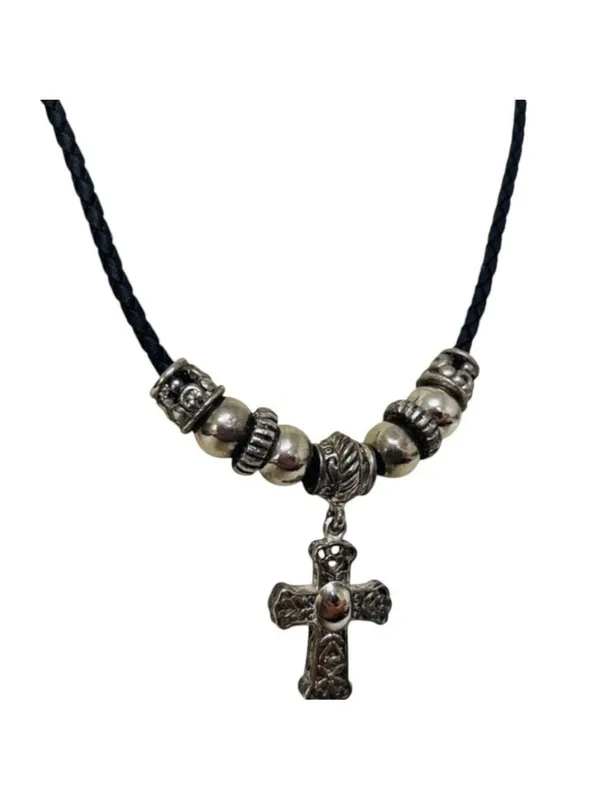 Brighton Silver Cross and Black Leather Necklace - Image 3