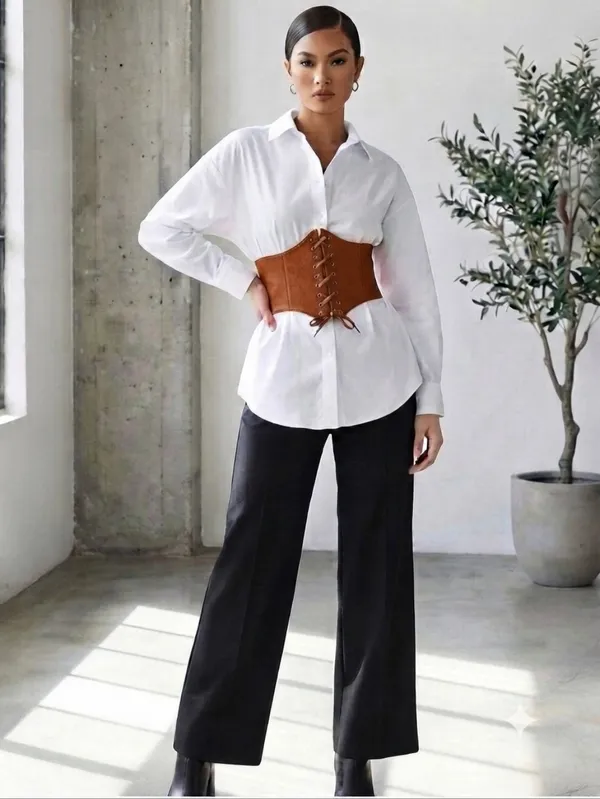 Corset Style Wide Girdle Fashion Elastic Faux Leather Skinny Elastic Waist‎ Belt - Image 5