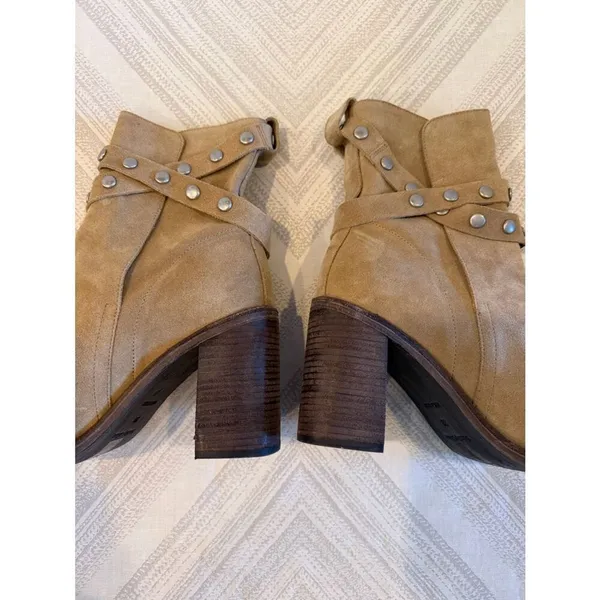 See by Chloé Tan Suede Ankle Booties Size 38 Studded Strap Heel Box Dust Bag - Image 3