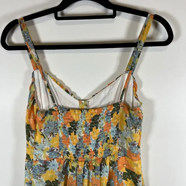 Abercrombie & Fitch Yellow Floral Button Front‎ Smocked Midi Dress Womens Medium - Image 9