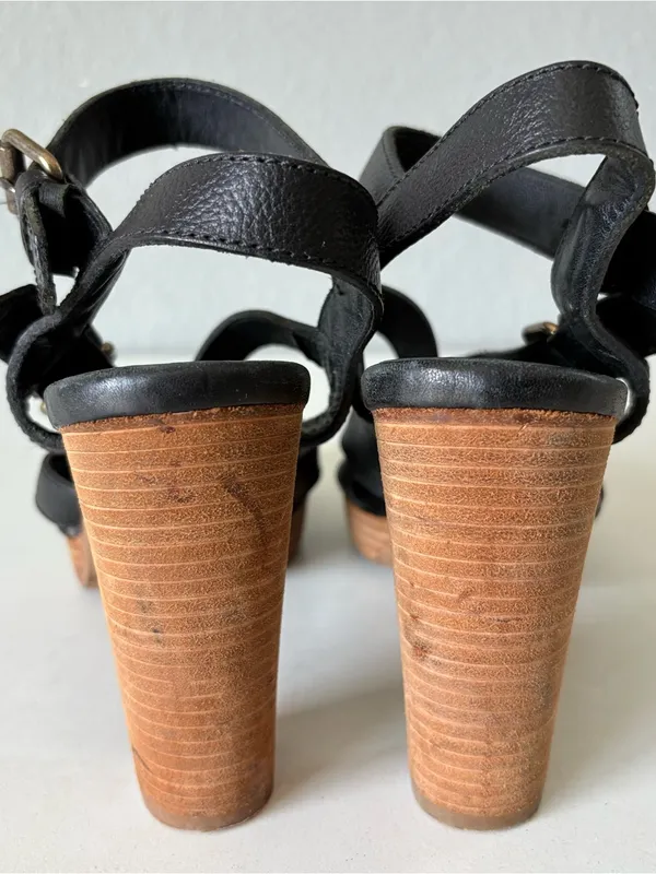 Madewell Black Leather Ankle Strap Platform Wood High Heels Sandals Womens Sz 10 - Image 6