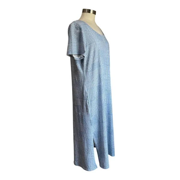 Cuddl Duds CottonWear Midi Dress L Blue Print Casual Soft Lounge‎ - Image 2