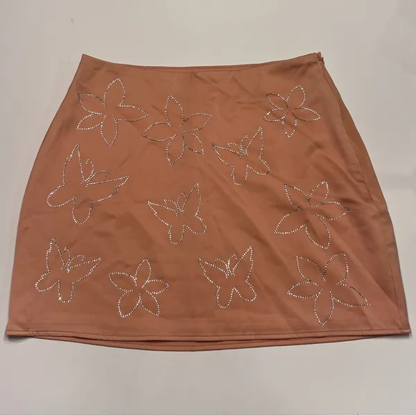 Le Lis Crop Camisole Top‎ & Mini Skirt Set in Nude Peach Rhinestones Size XS/S - Image 7
