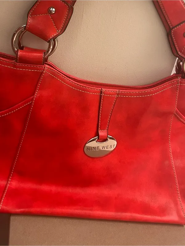 Nine West Vibrant Red Leather Shoulder Tote - Image 6
