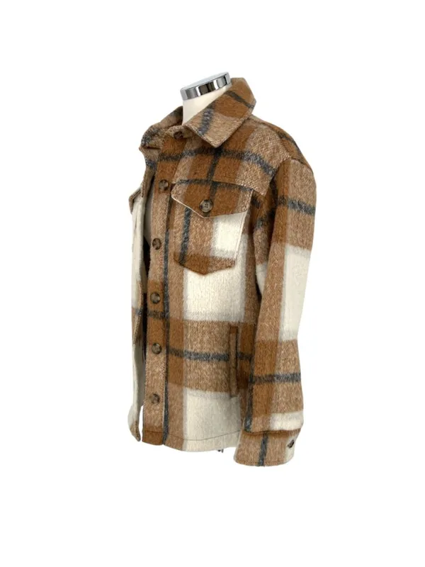 Avec Les Filles Plaid Shacket Jacket Button-Up Brown Cream Size Small Cabincore - Image 5