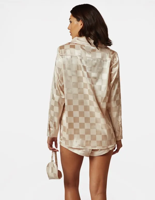 Plush pajamas Checkered Silk 3 Piece Set - Image 3