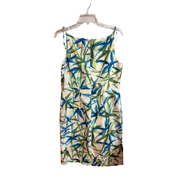 Liz Claiborne Silk Sheath Dress Womens 8 White Blue Green New Tropical Mini Tie - Image 3