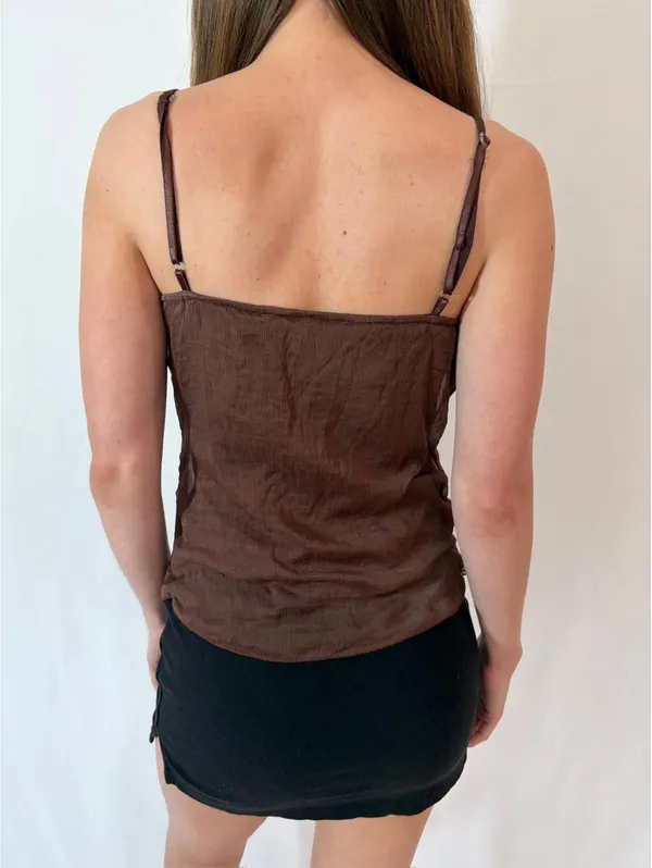 Brown Boho Floral Embroidered Rampage Cottagecore Cami - Image 9
