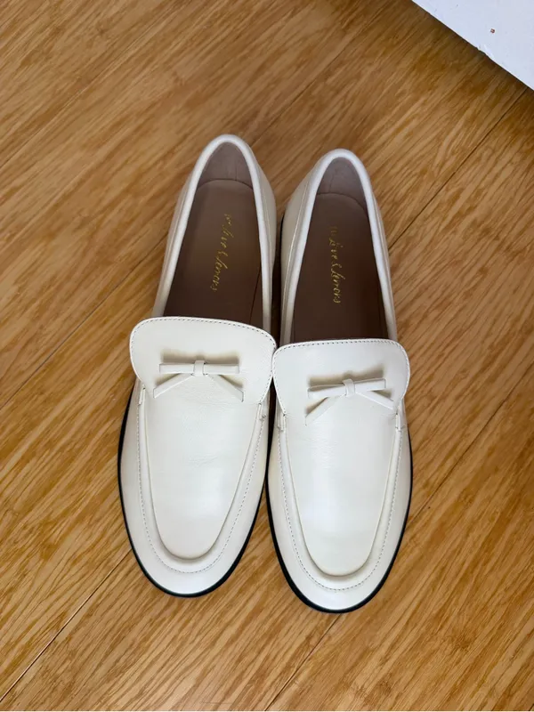 For Love & Lemons Helena Cream Leather Bow Loafers 39 US 8.5 NWOT - Image 4