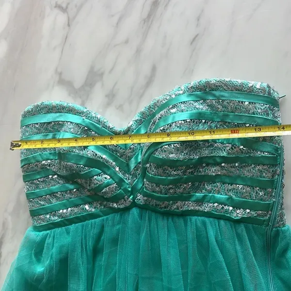 Sequin Hearts Green Strapless Sequin Tulle Fit Flare Dress Lace Up Back Size 5 - Image 10