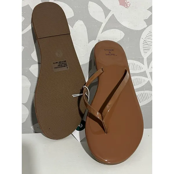 Shade & Shore shiny cognac Flip Flop Thong Sandals Women’s 9 Slip On - Image 2