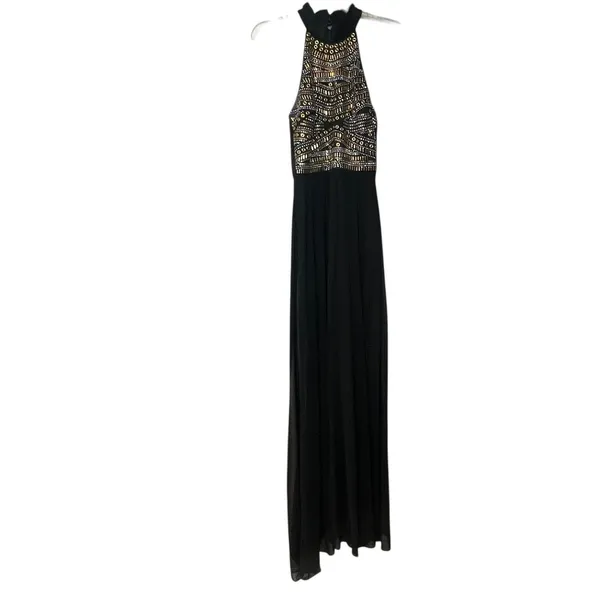 B. Darlin Maxi Dress Womens 6 Black Halter Beaded Chiffon Prom Formal Gown - Image 11