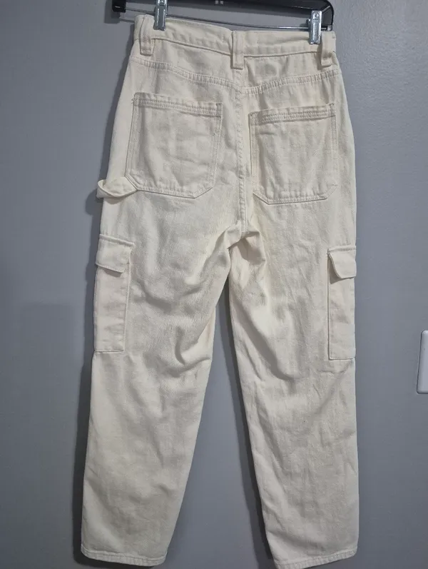 PacSun y2k summer beige Womens Highrise Carpenter cargo white utility Pants 25 - Image 6